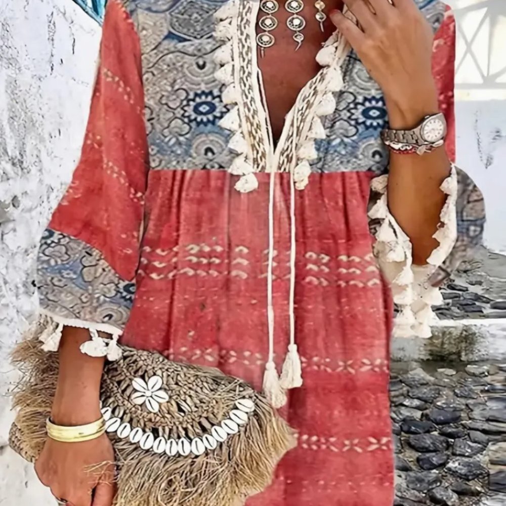 Retro Print Boho Dress NWOT